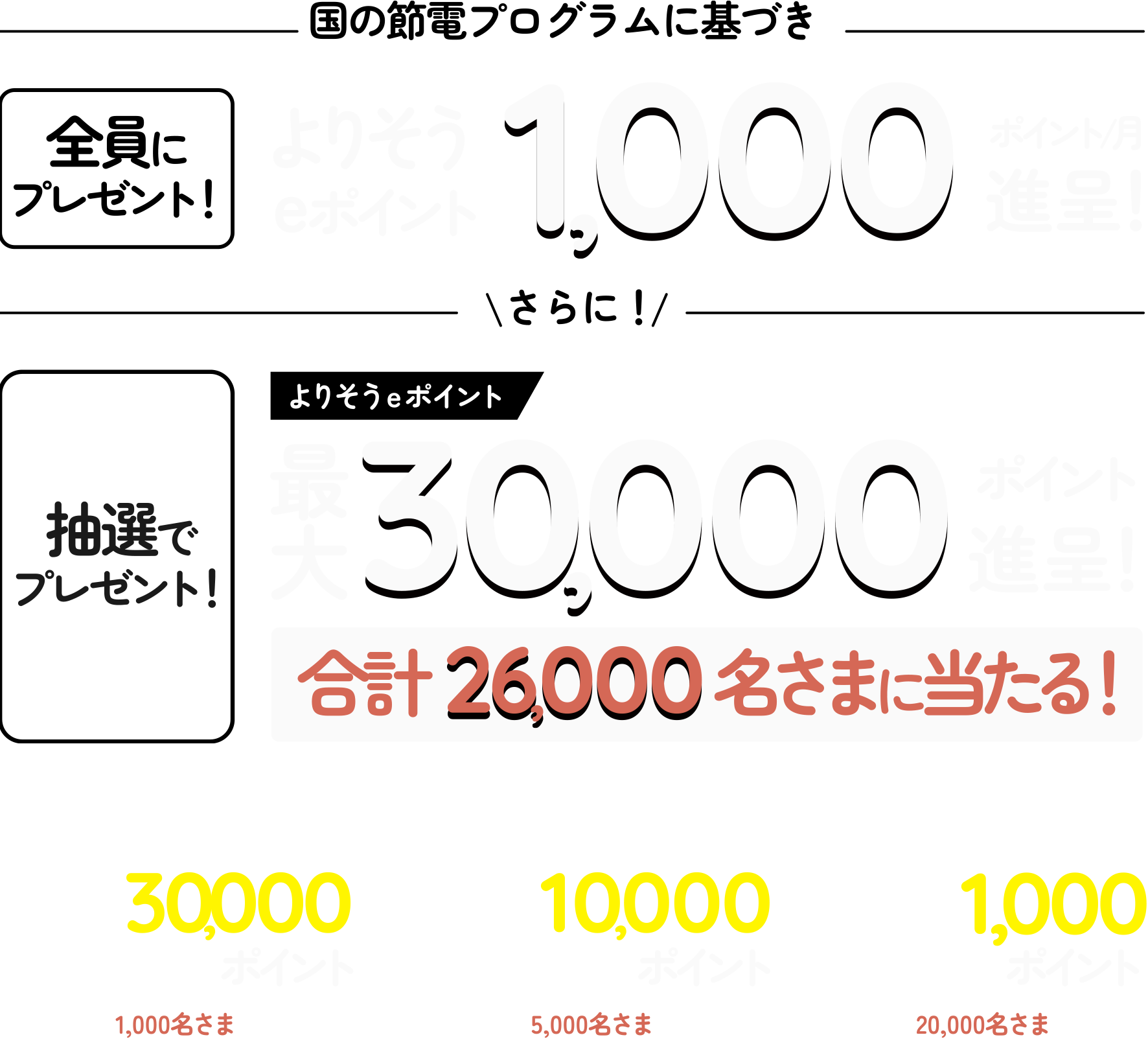 ���̐ߓd�v���O�����Ɋ�Â��S���Ƀv���[���g�I��肻��e�|�C���g1,000�|�C���g�i��I